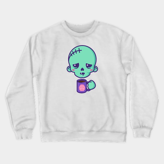 Tired kawaii zombie with brains coffee cup Crewneck Sweatshirt by Sugar & Bones